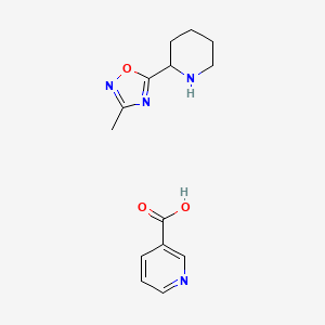 molecular formula C14H18N4O3 B2844510 Nicotinic acid-2-(3-methyl-1,2,4-oxadiazol-5-yl)piperidine (1:1) CAS No. 1987083-96-4