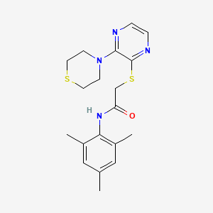 molecular formula C19H24N4OS2 B2844529 N-mesityl-2-((3-thiomorpholinopyrazin-2-yl)thio)acetamide CAS No. 1226456-22-9