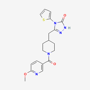 molecular formula C19H21N5O3S B2844557 3-((1-(6-甲氧基烟酰基)哌啶-4-基甲基)-4-(噻吩-2-基)-1H-1,2,4-三唑-5(4H)-酮 CAS No. 2034363-97-6