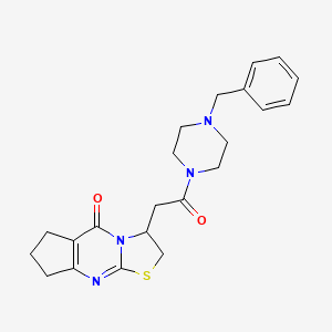 molecular formula C22H26N4O2S B2844569 3-(2-(4-benzylpiperazin-1-yl)-2-oxoethyl)-2,3,7,8-tetrahydrocyclopenta[d]thiazolo[3,2-a]pyrimidin-5(6H)-one CAS No. 1021217-23-1