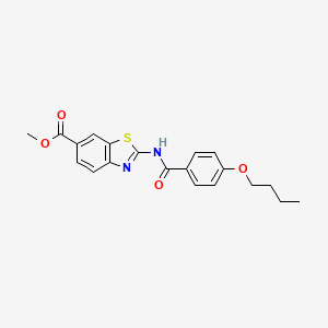 molecular formula C20H20N2O4S B2844570 甲基-2-(4-丁氧基苯甲酰基)苯并[d]噻唑-6-羧酸甲酯 CAS No. 946309-62-2