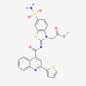 molecular formula C24H18N4O5S3 B2844612 methyl 2-[(2Z)-6-sulfamoyl-2-{[2-(thiophen-2-yl)quinoline-4-carbonyl]imino}-2,3-dihydro-1,3-benzothiazol-3-yl]acetate CAS No. 1164460-23-4