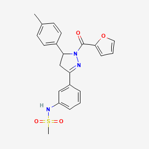 molecular formula C22H21N3O4S B2844616 N-{3-[1-(furan-2-carbonyl)-5-(4-methylphenyl)-4,5-dihydro-1H-pyrazol-3-yl]phenyl}methanesulfonamide CAS No. 851718-53-1