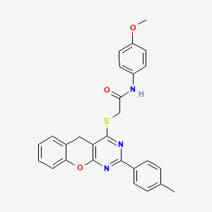 molecular formula C27H23N3O3S B2844639 N-(4-Methoxyphenyl)-2-{[2-(4-methylphenyl)-5H-chromeno[2,3-D]pyrimidin-4-YL]sulfanyl}acetamide CAS No. 866726-44-5