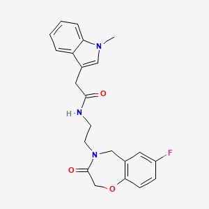 molecular formula C22H22FN3O3 B2844742 N-(2-(7-fluoro-3-oxo-2,3-dihydrobenzo[f][1,4]oxazepin-4(5H)-yl)ethyl)-2-(1-methyl-1H-indol-3-yl)acetamide CAS No. 1904199-01-4