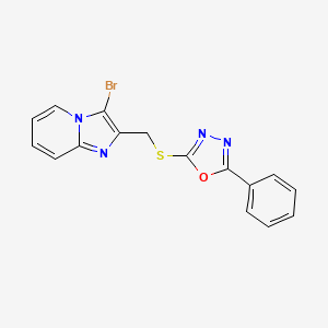 molecular formula C16H11BrN4OS B2844743 2-[(3-Bromoimidazo[1,2-a]pyridin-2-yl)methylsulfanyl]-5-phenyl-1,3,4-oxadiazole CAS No. 893709-10-9
