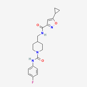 molecular formula C20H23FN4O3 B2844748 5-cyclopropyl-N-((1-((4-fluorophenyl)carbamoyl)piperidin-4-yl)methyl)isoxazole-3-carboxamide CAS No. 1396637-24-3