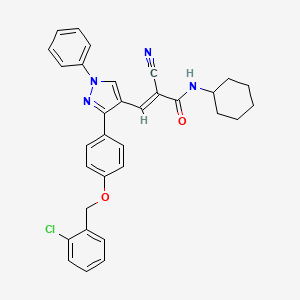 molecular formula C32H29ClN4O2 B2844771 (E)-3-[3-[4-[(2-chlorophenyl)methoxy]phenyl]-1-phenylpyrazol-4-yl]-2-cyano-N-cyclohexylprop-2-enamide CAS No. 882220-43-1