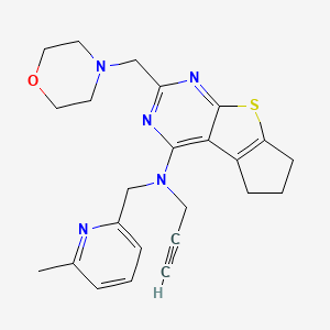 molecular formula C24H27N5OS B2844772 N-[(6-methylpyridin-2-yl)methyl]-10-[(morpholin-4-yl)methyl]-N-(prop-2-yn-1-yl)-7-thia-9,11-diazatricyclo[6.4.0.0^{2,6}]dodeca-1(12),2(6),8,10-tetraen-12-amine CAS No. 1375997-07-1