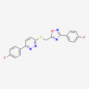 molecular formula C19H12F2N4OS B2844821 3-(4-Fluorophenyl)-5-(((6-(4-fluorophenyl)pyridazin-3-yl)thio)methyl)-1,2,4-oxadiazole CAS No. 1111290-72-2