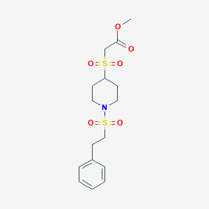 molecular formula C16H23NO6S2 B2844822 甲基2-((1-(苯乙基磺酰)哌啶-4-基)磺酰)乙酸酯 CAS No. 2210139-47-0