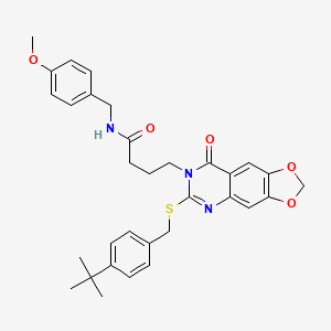 molecular formula C32H35N3O5S B2844825 4-[6-[(4-tert-butylphenyl)methylsulfanyl]-8-oxo-[1,3]dioxolo[4,5-g]quinazolin-7-yl]-N-[(4-methoxyphenyl)methyl]butanamide CAS No. 688059-90-7