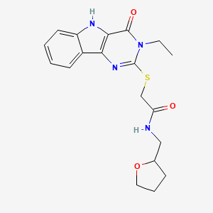 molecular formula C19H22N4O3S B2844829 2-((3-ethyl-4-oxo-4,5-dihydro-3H-pyrimido[5,4-b]indol-2-yl)thio)-N-((tetrahydrofuran-2-yl)methyl)acetamide CAS No. 888461-64-1