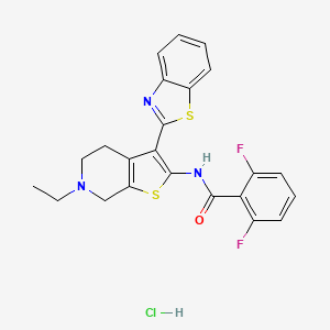molecular formula C23H20ClF2N3OS2 B2844833 N-(3-(benzo[d]thiazol-2-yl)-6-ethyl-4,5,6,7-tetrahydrothieno[2,3-c]pyridin-2-yl)-2,6-difluorobenzamide hydrochloride CAS No. 1189429-82-0