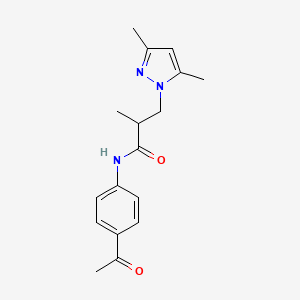 molecular formula C17H21N3O2 B2844835 N-(4-acetylphenyl)-3-(3,5-dimethyl-1H-pyrazol-1-yl)-2-methylpropanamide CAS No. 1014052-23-3
