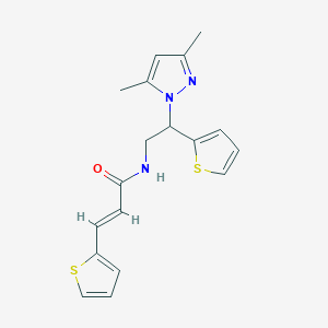 molecular formula C18H19N3OS2 B2844842 (E)-N-(2-(3,5-二甲基-1H-吡唑-1-基)-2-(噻吩-2-基)乙基)-3-(噻吩-2-基)丙烯酰胺 CAS No. 2035000-45-2