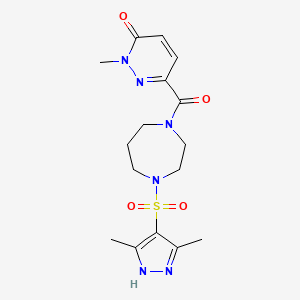 molecular formula C16H22N6O4S B2844855 6-(4-((3,5-dimethyl-1H-pyrazol-4-yl)sulfonyl)-1,4-diazepane-1-carbonyl)-2-methylpyridazin-3(2H)-one CAS No. 2034201-52-8