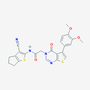 molecular formula C24H20N4O4S2 B284493 N-(3-cyano-5,6-dihydro-4H-cyclopenta[b]thien-2-yl)-2-(5-(3,4-dimethoxyphenyl)-4-oxothieno[2,3-d]pyrimidin-3(4H)-yl)acetamide 