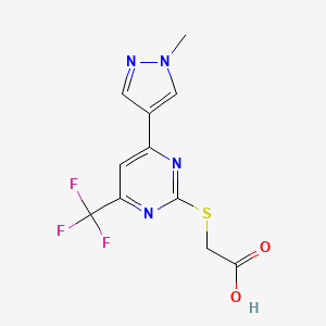 molecular formula C11H9F3N4O2S B2845005 2-((4-(1-Methyl-1H-pyrazol-4-yl)-6-(trifluoromethyl)pyrimidin-2-yl)thio)acetic acid CAS No. 1006440-64-7