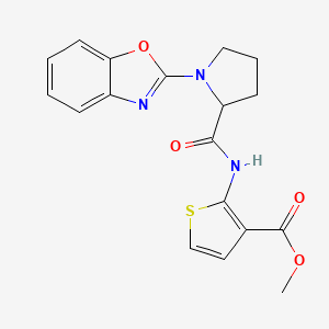 molecular formula C18H17N3O4S B2845007 methyl 2-[1-(1,3-benzoxazol-2-yl)pyrrolidine-2-amido]thiophene-3-carboxylate CAS No. 2034204-87-8