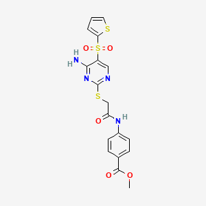 molecular formula C18H16N4O5S3 B2845021 METHYL 4-(2-{[4-AMINO-5-(THIOPHENE-2-SULFONYL)PYRIMIDIN-2-YL]SULFANYL}ACETAMIDO)BENZOATE CAS No. 1242994-50-8