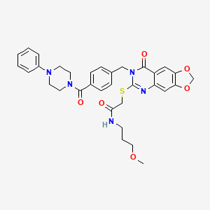 molecular formula C33H35N5O6S B2845039 N-(3-methoxypropyl)-2-[(8-oxo-7-{[4-(4-phenylpiperazine-1-carbonyl)phenyl]methyl}-2H,7H,8H-[1,3]dioxolo[4,5-g]quinazolin-6-yl)sulfanyl]acetamide CAS No. 689759-24-8