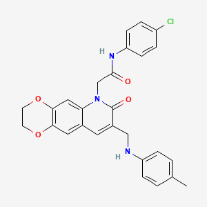 molecular formula C27H24ClN3O4 B2845066 N-(4-chlorophenyl)-2-(8-{[(4-methylphenyl)amino]methyl}-7-oxo-2H,3H,6H,7H-[1,4]dioxino[2,3-g]quinolin-6-yl)acetamide CAS No. 894553-74-3