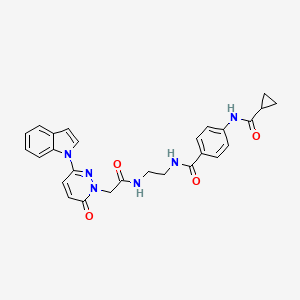 molecular formula C27H26N6O4 B2845088 N-(2-(2-(3-(1H-indol-1-yl)-6-oxopyridazin-1(6H)-yl)acetamido)ethyl)-4-(cyclopropanecarboxamido)benzamide CAS No. 1797966-24-5