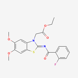 molecular formula C20H19FN2O5S B2845092 ethyl 2-[(2Z)-2-[(2-fluorobenzoyl)imino]-5,6-dimethoxy-2,3-dihydro-1,3-benzothiazol-3-yl]acetate CAS No. 895438-63-8