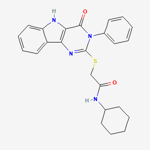 molecular formula C24H24N4O2S B2845189 N-cyclohexyl-2-({4-oxo-3-phenyl-3H,4H,5H-pyrimido[5,4-b]indol-2-yl}sulfanyl)acetamide CAS No. 536703-68-1
