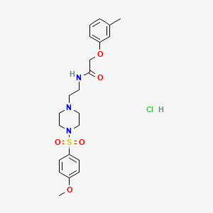 molecular formula C22H30ClN3O5S B2845283 N-(2-(4-((4-methoxyphenyl)sulfonyl)piperazin-1-yl)ethyl)-2-(m-tolyloxy)acetamide hydrochloride CAS No. 1185121-59-8