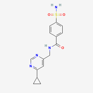 molecular formula C15H16N4O3S B2845288 N-[(6-cyclopropylpyrimidin-4-yl)methyl]-4-sulfamoylbenzamide CAS No. 2176069-60-4