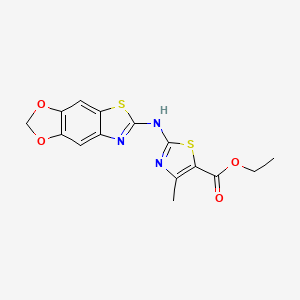 molecular formula C15H13N3O4S2 B2845298 ethyl 2-({4,6-dioxa-10-thia-12-azatricyclo[7.3.0.0^{3,7}]dodeca-1(9),2,7,11-tetraen-11-yl}amino)-4-methyl-1,3-thiazole-5-carboxylate CAS No. 862976-70-3