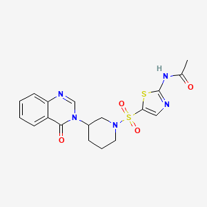 molecular formula C18H19N5O4S2 B2845314 N-(5-((3-(4-oxoquinazolin-3(4H)-yl)piperidin-1-yl)sulfonyl)thiazol-2-yl)acetamide CAS No. 2034463-24-4
