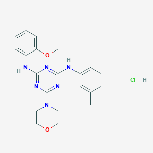 molecular formula C21H25ClN6O2 B2845330 N2-(2-methoxyphenyl)-6-morpholino-N4-(m-tolyl)-1,3,5-triazine-2,4-diamine hydrochloride CAS No. 1179443-25-4