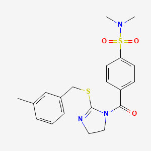 molecular formula C20H23N3O3S2 B2845353 N,N-dimethyl-4-(2-((3-methylbenzyl)thio)-4,5-dihydro-1H-imidazole-1-carbonyl)benzenesulfonamide CAS No. 851803-70-8