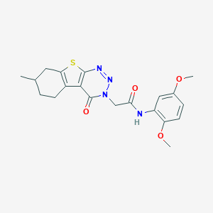 molecular formula C20H22N4O4S B284536 N-(2,5-dimethoxyphenyl)-2-(7-methyl-4-oxo-5,6,7,8-tetrahydro[1]benzothieno[2,3-d][1,2,3]triazin-3(4H)-yl)acetamide 