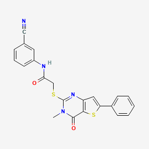 molecular formula C22H16N4O2S2 B2845385 N-(3-cyanophenyl)-2-({3-methyl-4-oxo-6-phenyl-3H,4H-thieno[3,2-d]pyrimidin-2-yl}sulfanyl)acetamide CAS No. 1105252-04-7