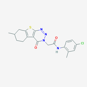 molecular formula C19H19ClN4O2S B284539 N-(4-chloro-2-methylphenyl)-2-(7-methyl-4-oxo-5,6,7,8-tetrahydro[1]benzothieno[2,3-d][1,2,3]triazin-3(4H)-yl)acetamide 