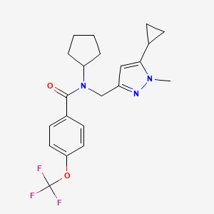 molecular formula C21H24F3N3O2 B2845467 N-cyclopentyl-N-((5-cyclopropyl-1-methyl-1H-pyrazol-3-yl)methyl)-4-(trifluoromethoxy)benzamide CAS No. 1795304-83-4