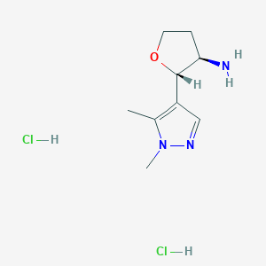 molecular formula C9H17Cl2N3O B2845524 rac-(2R,3S)-2-(1,5-dimethyl-1H-pyrazol-4-yl)oxolan-3-amine dihydrochloride, trans CAS No. 2044705-53-3