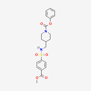 molecular formula C21H24N2O6S B2845529 Phenyl 4-((4-(methoxycarbonyl)phenylsulfonamido)methyl)piperidine-1-carboxylate CAS No. 1396687-24-3