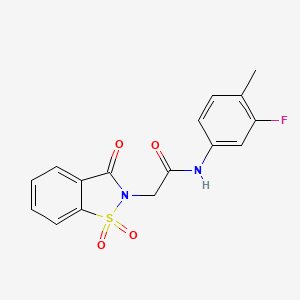molecular formula C16H13FN2O4S B2845538 N-(3-fluoro-4-methylphenyl)-2-(1,1,3-trioxo-2,3-dihydro-1lambda6,2-benzothiazol-2-yl)acetamide CAS No. 848182-57-0