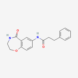 molecular formula C18H18N2O3 B2845550 N-(5-oxo-2,3,4,5-tetrahydro-1,4-benzoxazepin-7-yl)-3-phenylpropanamide CAS No. 922026-83-3