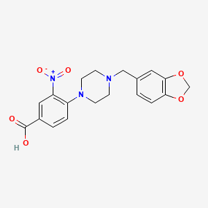molecular formula C19H19N3O6 B2845562 4-[4-(1,3-Benzodioxol-5-ylmethyl)piperazino]-3-nitrobenzenecarboxylic acid CAS No. 478246-64-9
