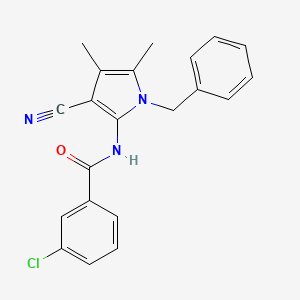 molecular formula C21H18ClN3O B2845586 N-(1-benzyl-3-cyano-4,5-dimethyl-1H-pyrrol-2-yl)-3-chlorobenzenecarboxamide CAS No. 478032-96-1