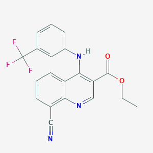 molecular formula C20H14F3N3O2 B2845605 Ethyl 8-cyano-4-{[3-(trifluoromethyl)phenyl]amino}quinoline-3-carboxylate CAS No. 955284-42-1