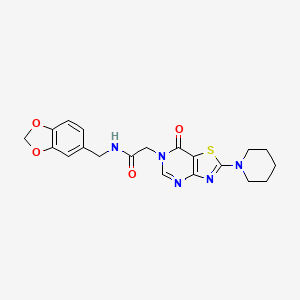 molecular formula C20H21N5O4S B2845612 N-[(2H-1,3-benzodioxol-5-yl)methyl]-2-[7-oxo-2-(piperidin-1-yl)-6H,7H-[1,3]thiazolo[4,5-d]pyrimidin-6-yl]acetamide CAS No. 1223826-95-6