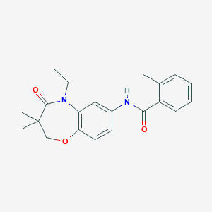 molecular formula C21H24N2O3 B2845654 N-(5-ethyl-3,3-dimethyl-4-oxo-2,3,4,5-tetrahydro-1,5-benzoxazepin-7-yl)-2-methylbenzamide CAS No. 921587-28-2