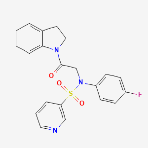 molecular formula C21H18FN3O3S B2845658 N-(4-fluorophenyl)-N-(2-(indolin-1-yl)-2-oxoethyl)pyridine-3-sulfonamide CAS No. 1021119-00-5